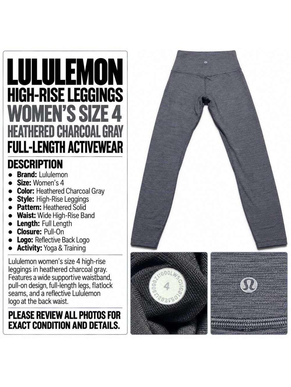 Lululemon Gray High-Rise Leggings Size 4